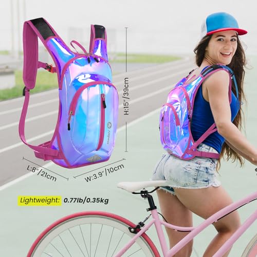 Nepest Hydration Pack Backpack with 2L Water Bladder Reflective Lightweight - color: Holographic - Pink