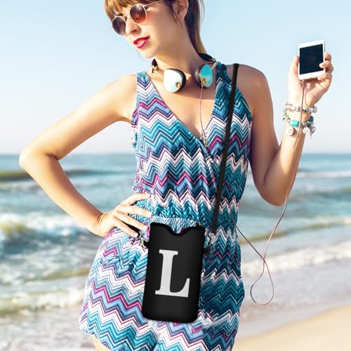 Men Women Universal Neoprene Cell Phone Pouch Sleeve 7.5 X 4.3 in Smart Mobile Protection Case Bag with Crossbody Strap/Neck Lanyard Privacy Case Covers Letter L