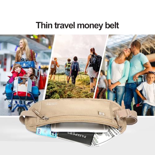 RFID Blocking Money Belt for Men and Women, Slim Waist, Khaki, 1 Piece - color: Brown