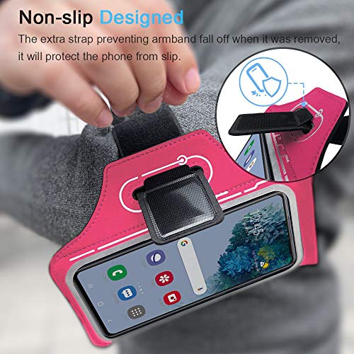Armband for Samsung Galaxy S26 S25 S24 S23 S22 Ultra/Plus/FE, Gym Running Workouts Arm Band with Earbuds Holder (Rosy) - color: Rosy