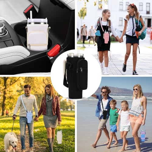 GOEWY Water Bottle Carrier Bag for Stanley Cup 40/30oz with Phone Pockets - color: Black, size: 40oz