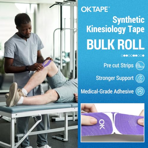 OK TAPE Synthetic Kinesiology Tape Bulk Roll, Precut Strips for Knee, Wrist - color: Purple, size: 1 Bulk Roll-Dot