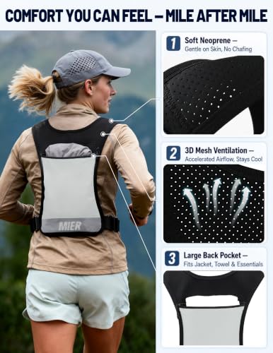 MIER Running Hydration Vest for Women Men, 500ml Soft Flask & Phone Holder - color: Gray, size: Medium-Large