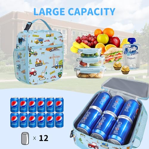 Clastyle Car Insulated Kid Lunch Bag for Boy Lunch Box, Construction Truck - color: Construction Trucks