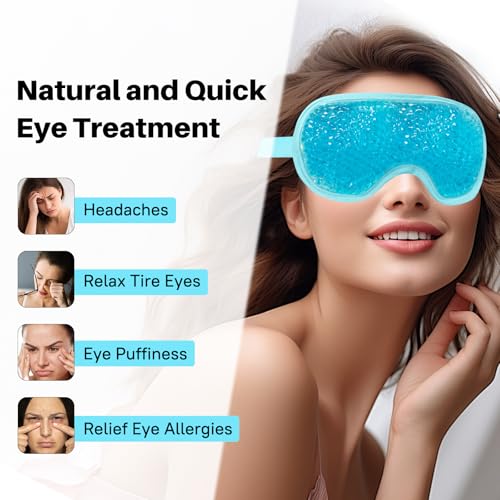 Cooling Eye Mask with Gel Bead 2 Pack Gel Eye Mask Cold Eye Mask for Relaxtion,Puffy Eyes Reusable Cold & Warm Compress for Puffiness,Dry Eyes,Headaches,Migraines,Stress Relief,Post Surgery - color: Blue-full&hole