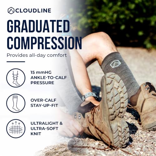 CloudLine - Merino Wool Graduated Compression Socks for Men and Women - Ultralight, Moisture Wicking, Made in USA - 1 Pair - color: Granite, size: X-Large