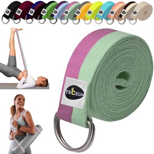TECEUM 2 IN 1 Yoga & Mat Strap for Stretching – Cotton – 6/8/10 ft - color: Lavender Green, size: 6 ft