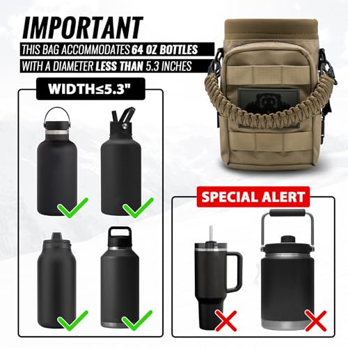 NATURE PIONEOR 32 64 128oz Tactical Water Bottle Pouch, MOLLE Bottle Holder - color: Khaki, size: 64OZ