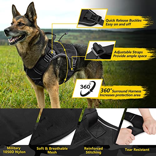 WINGOIN Black Tactical Dog Harness for Large Dogs,No Pull Dog Harness - color: Black, size: X-Large: 70-120 lbs (Chest:29-39",Neck:21-26")