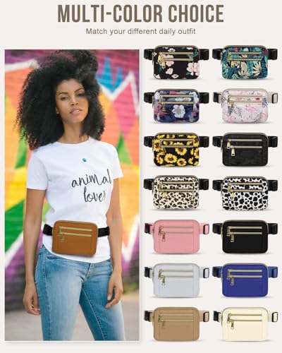 Capolo Fanny Packs for Women 4 Zip Pocket Crossbody Belt Bag Waist Bags - color: Brown, size: Medium