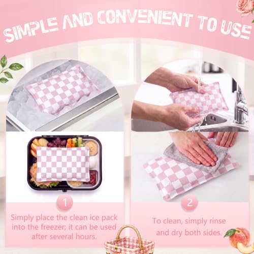 VIHOSE 2 Pcs Ice Packs for Lunch Box Bag - color: Pink, style: Checkerboard
