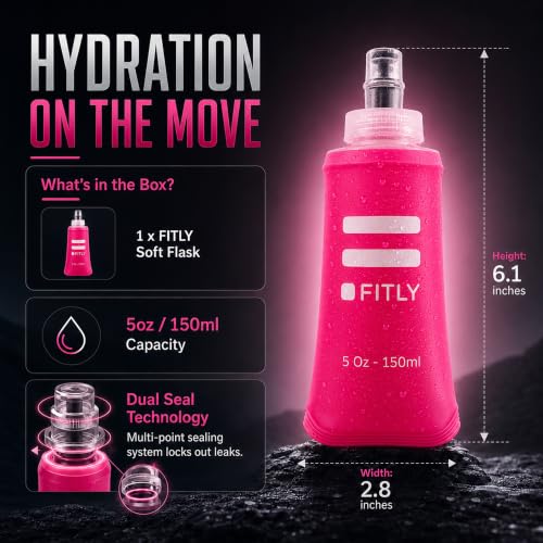 FITLY Soft Flask Running Water Bottle - Collapsible Hydration Flask - color: Pink, size: 5 Ounces