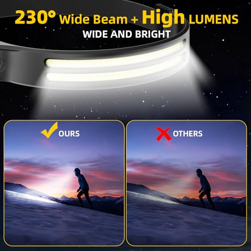 Beccason 2PCS Headlamp Flashlight, 230° Head Lamps LED Rechargeable Camping