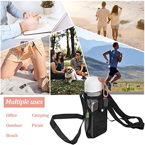 2PCS Water Bottle Carrier Bag - Convenient Holder with Strap and Pocket for Hiking, Walking, and Travel (Black, S) - size: Small