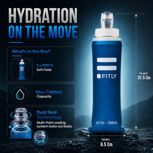 FITLY Soft Flask Running Water Bottle - Collapsible Hydration Flask - color: Petrol Blue, size: 10 Ounces