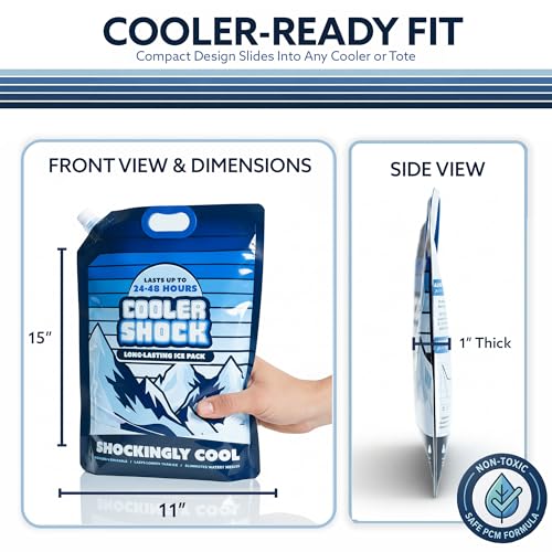 Cooler Shock Reusable Ice Packs for Cooler - Long Lasting Cold Freezer Packs for Coolers and Lunch Boxes - Cooler Ice Packs for Camping Gear, Fishing, Road Trips, Beach Must Haves - style: Large - With Handle - 3pk