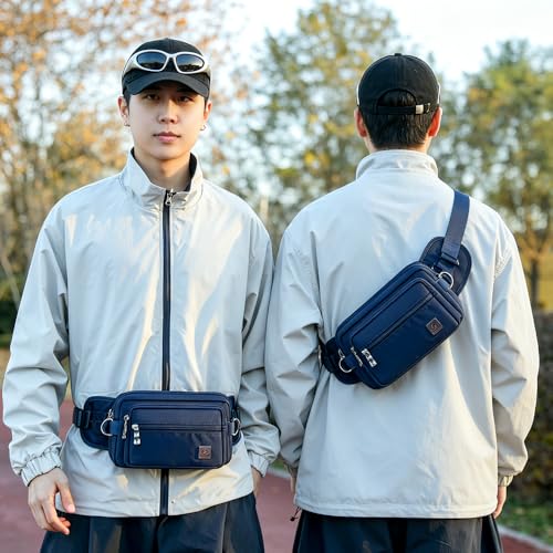 Fanny Pack for Women, Fashion Crossbody Waist Bag with 5 Zipper Pockets, Lightweight Adjustable Strap Chest Bag for Travel Hiking Running (Navy blue) - color: Navy blue