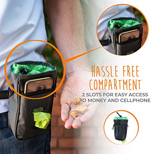 Mighty Paw Dog Treat Bag - Drawstring Closure Pouch - Includes Carabiner Hook and Pick-up Bags - Dog Paw Treat Bag - Pet Training Pouch - (Grey/Green) - color: Standard - Grey