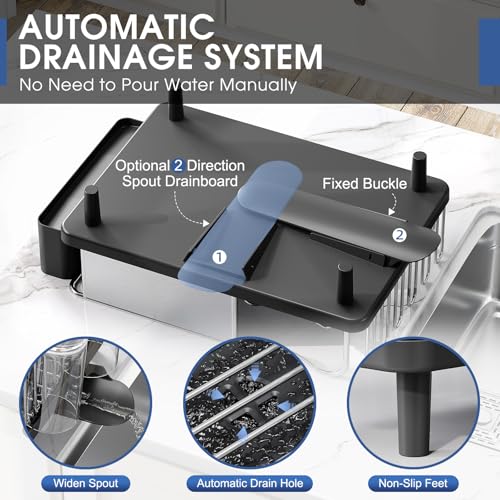Urackify Stainless Steel Dish Drying Rack for Kitchen Counter, Black - color: Black