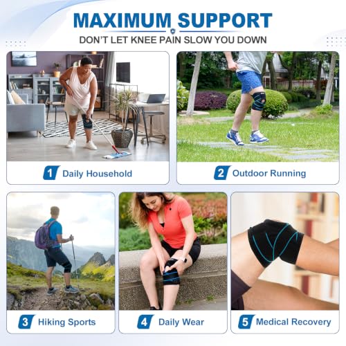 DOUFURT Knee Brace for Men & Women, Side Stabilizers & Patella Gel Pads - color: Blue & Black, size: Medium(Pack of 1)