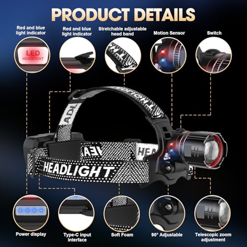 ATDOALL LED Headlamp Rechargeable, Super Bright Head Lamps 4-Pack Headlight - color: 4 Pack