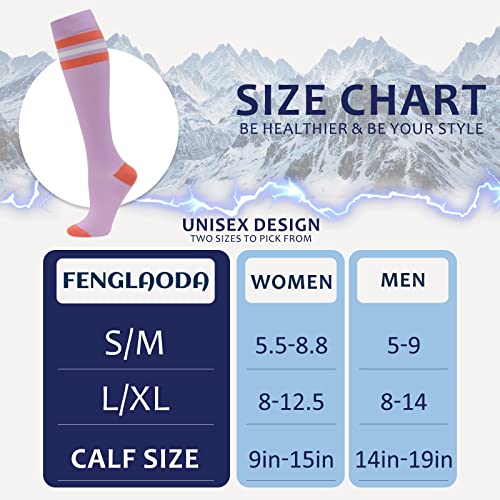 fenglaoda 8 Pairs Compression Socks for Men & Women 20-30 mmHg Knee High Nurse Pregnant Running Medical and Travel Athletic - color: 09-8 pairs, size: Large-X-Large
