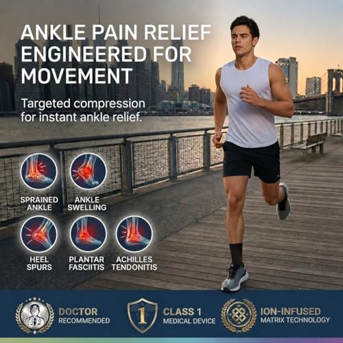 ABIRAM Ankle Brace Compression Sleeve with Adjustable Support Strap - color: Blue, size: X-Large