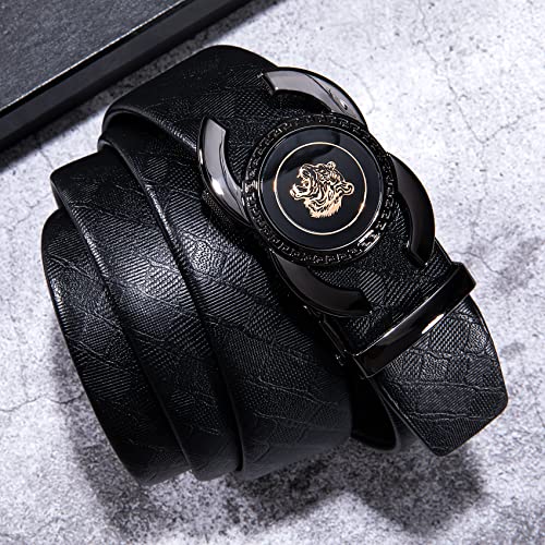 Dubulle Ratchet Belt for Men Leather Adjustable Designer Fashion Buckle - color: Back-to-back C's Tiger, size: Adjustable Fit 35" to 45" Waist