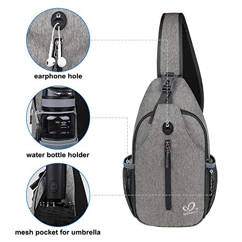 WATERFLY Crossbody Sling Backpack Sling Bag Travel Hiking Chest Bag Daypack - color: Gray