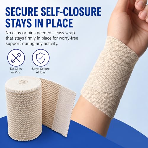 3" Elastic Bandage Wrap with Self-Closure, 2-Pack – 15 ft Stretched – Latex-Free, Reusable, Washable – Compression Support for Sprains, Injuries, Swelling, Sports Recovery - size: 3"