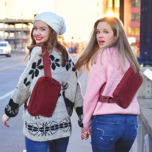 Amazerbst Belt Bag, Fanny Pack, Everywhere Belt Bag,40 Inch Adjustable Strap,for Women and Men,Waterproof - color: Red Wine