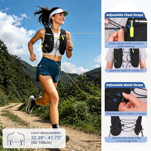 BECOJADDE 5L Running Vest for Women, Hydration Backpack Lightweight & Breathable for Trail Running, Marathon, Hiking, Cycling - color: Black