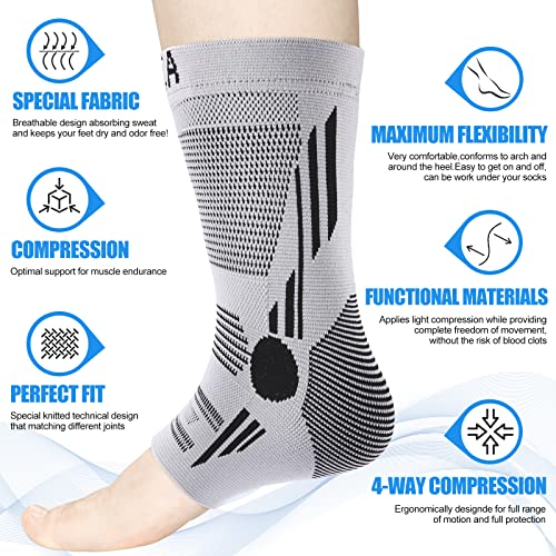 NEENCA Foot & Ankle Brace Socks for Sprained-Ankle Compression Sleeves Set - color: Grey, size: Large