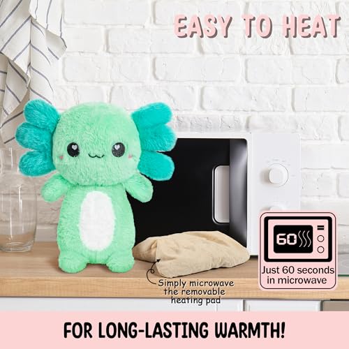 Axolotl Microwavable Stuffed Animals Unscented Heating Pad, Mint, 1.5lbs Soft Cozy Kawaii Hot and Cold Plushie Heating Pad for Women and Kids, Cute Warm Pillow Plush Gifts for Axolotl Lovers - color: Mint Axolotl