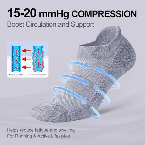 LEVSOX Ankle Compression Socks for Women and Men, Bamboo Viscose Low Cut Cushioned Athletic Running Socks - color: 3 Pairs-gray, size: Small