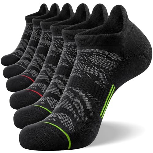FITRELL Men's 6 Pack Ankle Running Socks Low Cut Cushioned Athletic Sports Socks 7-9/9-12/12-15 - color: Black+gray-green-red, size: 7-9