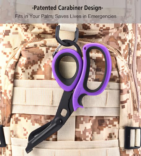 MEUUT Trauma Shears with Carabiner 7.5 Inch 2-Pack Medical Scissors - color: Pink/Black+purplish Red/Black