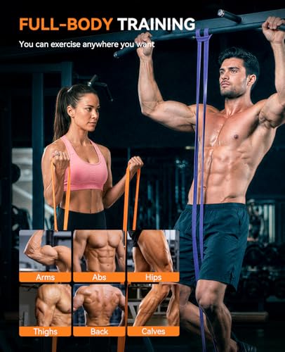 SUNPOW Pull Up Assistance Bands Set of 5 Resistance Heavy Duty Workout Exercise Stretch Fitness Bands Assist Set for Body, Instruction Guide and Carry Bag Included - color: Multicolor（5-145lbs）