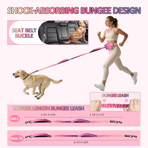 Philorn Hands Free Dog Leash for Dogs with Pouch, Adjustable Waist Leash - color: Gradient color