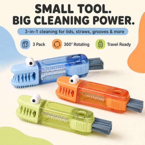 PandaEar 3-in-1 Cup Lid Cleaning Brush, Water Bottle Cleaner Set, 3 Pack