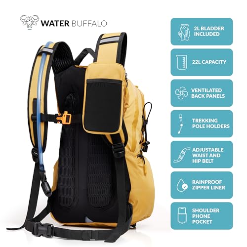 Water Buffalo Sherpa 22L Hiking Hydration Backpack, 2L Bladder - color: Bonfire
