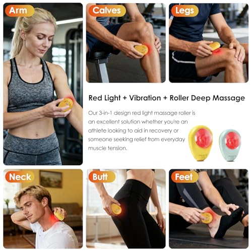Red Light Vibrating Massage Ball - Trigger Point Tool for Deep Tissue & Muscle Pain Relief, Portable, Suitable for Use All Over the Body (Mango) - color: Mango