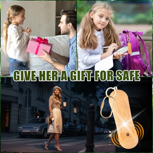 Personal Safety Alarm,Self Defense Keychain,Gifts for Girls,Strobe Light,Rechargeable Portable,Emergency Safety Alarm for Women, Men, Children, Elderly（Wooden）