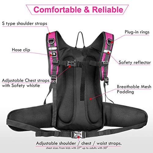 Mothybot Insulated Hydration Backpack Pack with 3L BPA Free Leak Proof Water Bladder, Large Storage Lightweight Hiking Daypack with Waist Pouches & Cooler Layer, for Running, Biking, Camping, Festival - color: Pink