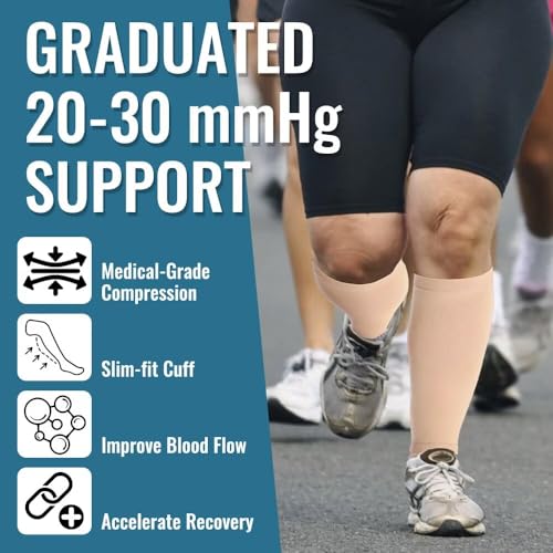 Plus Size Compression Sleeves Wide Calf for Women & Men 20-30 mmHg, 3XL - color: Beige, size: XXX-Large