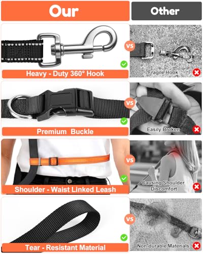 XiaZ Hands Free Dog Leash,Versatile Crossbody Dog Leash with Waist Support Strap,5.9-7.9 FT Waist Belt with Double Handles for Small Medium and Large Dogs Walking, Running and Jogging, Black - color: Black