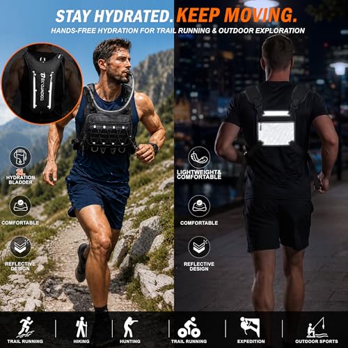 BECOJADDE Running Vest for Men with 2L Water Bladder Tactical Hydration Backpack Adjustable Lightweight Chest Pack for Marathon Hunting Cycling - color: Black