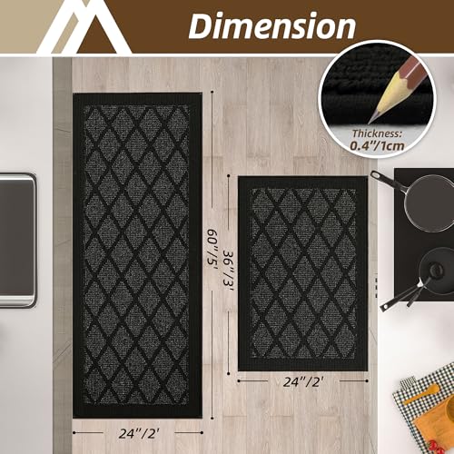 COSY HOMEER Kitchen Rugs, 2 PCS Kitchen Mats Non Slip Washable,Black - color: Black, size: 24"x36" + 24"x60"