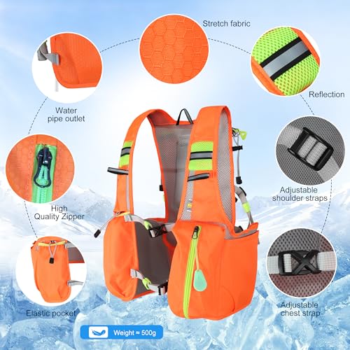 Running Hydration Vest Backpack: Cooling Vest for Men Women - Lightweight Adjustable Hydration Backpack for Trail Race Hiking Cycling Climbing Camping Jogging(Without Bladder) - color: Orange