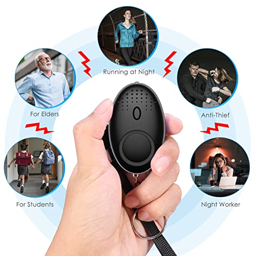 AMIR Safety Keychain Set for Women and Kids, 10 Pcs Safety Keychain Accessories with Sound Personal Alarm, Whistle and Pom - color: Black